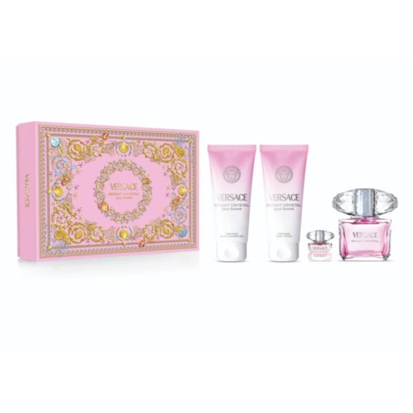 Versace Versace Bright Crystal Eau de Toilette 90 ML + Perfumed Bath & Shower Gel 100 ML + Perfumed Body Lotion 100 ML + Miniature EDT 5 ML – authentic in Egypt